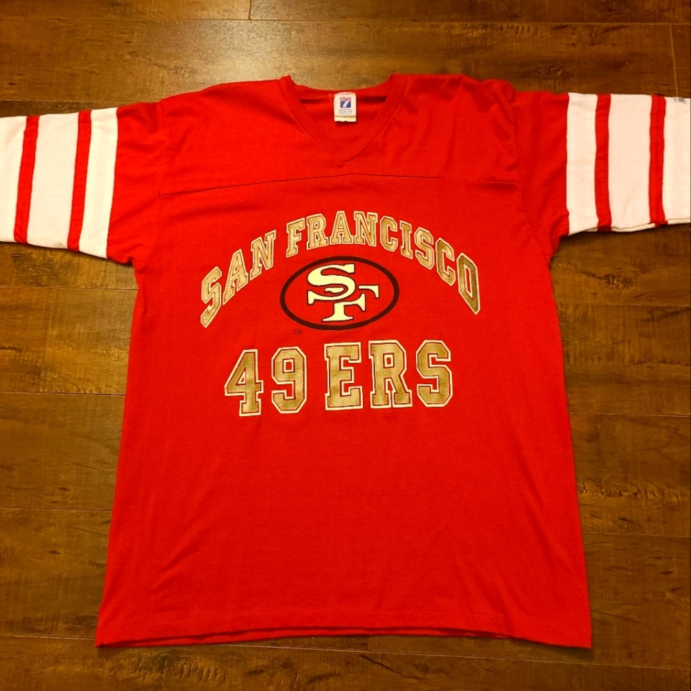 1980' San Francisco 49ers Single Stitched NFL Football Tee Size XL